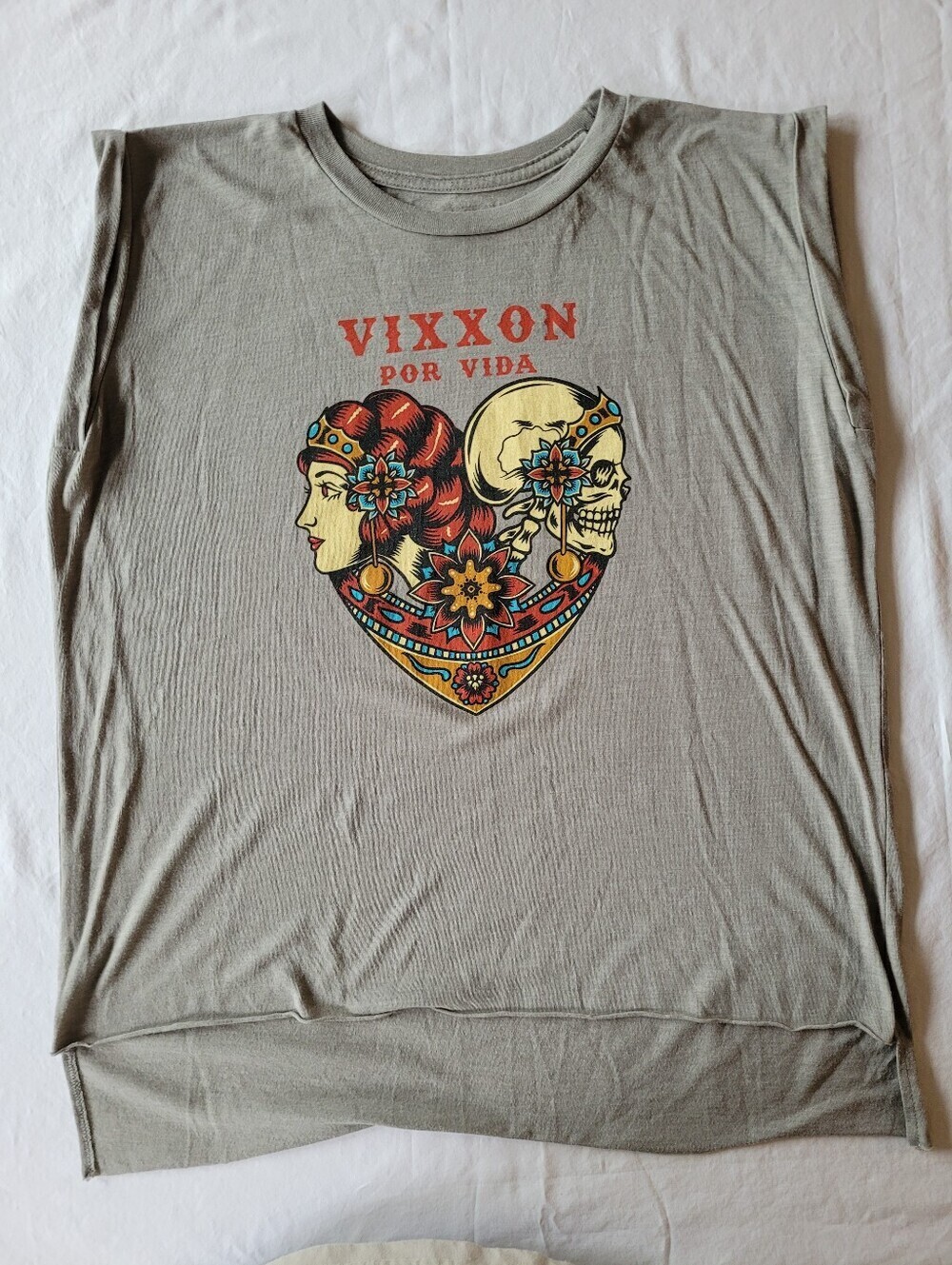Vixxon Por Vida Graphic Muscle Tee - Graygreen Size M